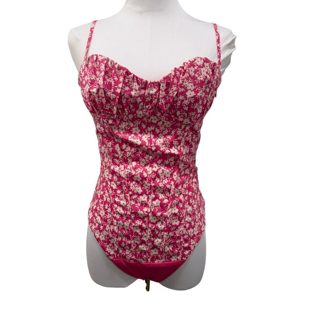 Zara Floral Corset Bodysuit Pink Coquette Bustier NWT Medium Summer Going Out